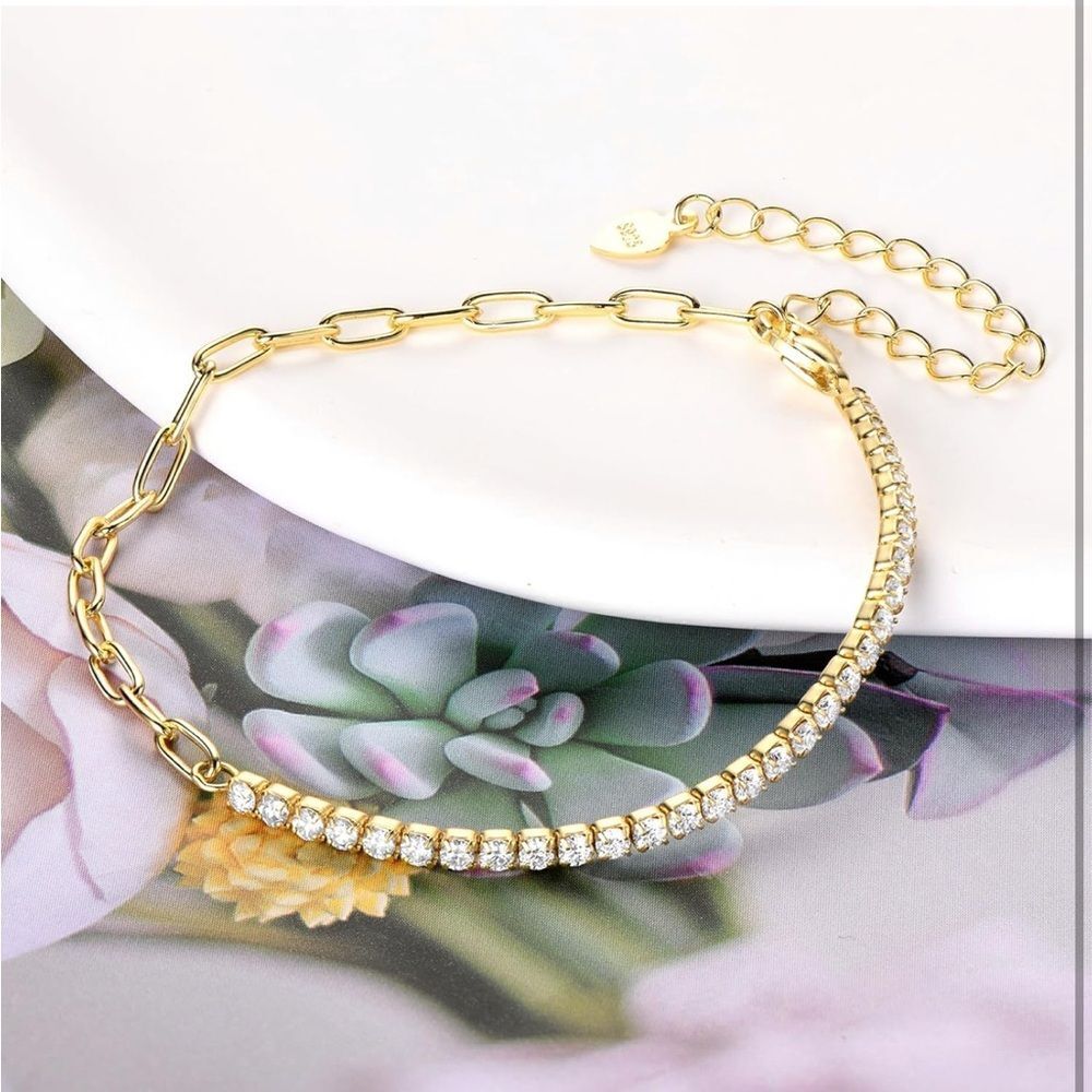 14k Diamond Chain Bracelet Trendy Elegance - Picture 3 of 11